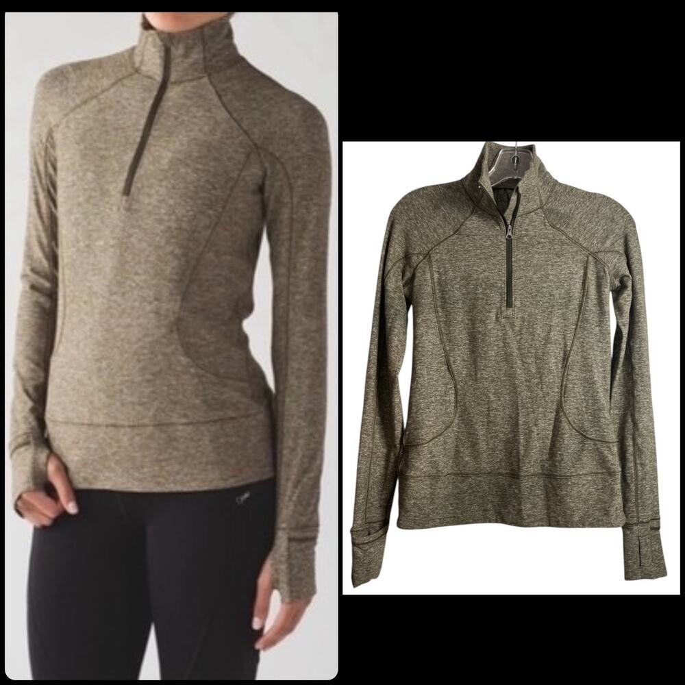 Lululemon Rush Hour 1/2 Zip Pullover‎ Sweatshirt Olive Green Size 8 ~ EUC!!